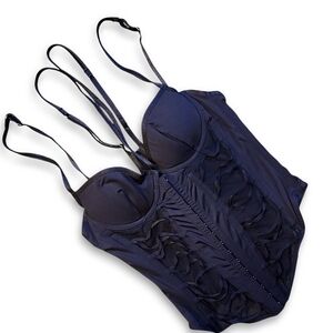 LA SENZA - Black Sexy Corset Bustier Front Eyelet Closure Lace Lingerie Size S